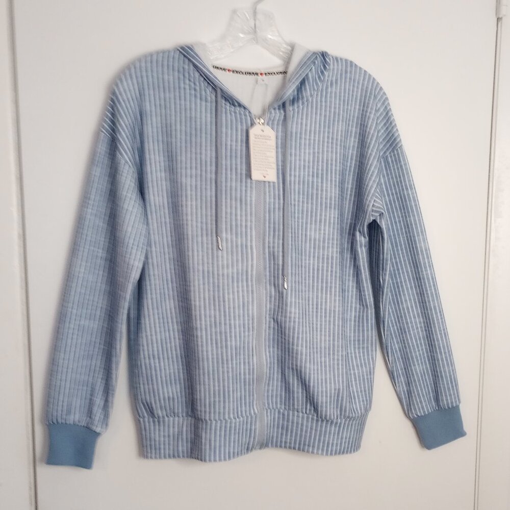 Exclusive Heart Blue & White Striped Beachy Summer Hooded Zip Jacket - Picture 2 of 10